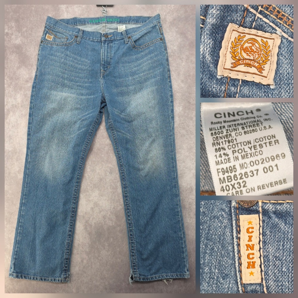 Cinch Grant Mens 40x32 Relaxed Fit Jeans Medium Wash Fits 42x32 Distressed